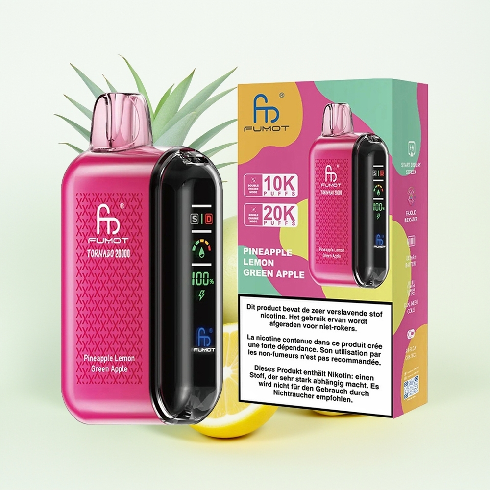 Fumot Tornado 20000 Puffs Ananas Cytryna Zielone Jabłko Dual Mesh Smart Display