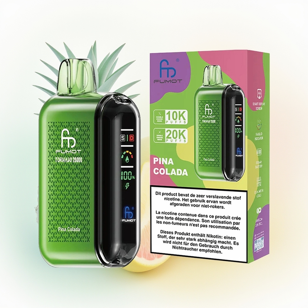 Fumot Tornado 20000 Puffs Ananasowa Kolada z Podwójną Siatką i Kontrolą Ciągu
