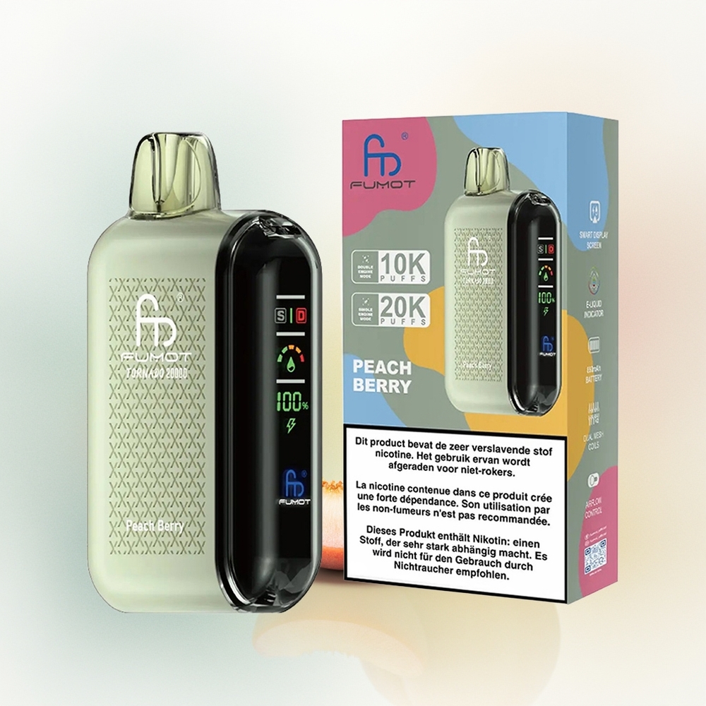 Fumot Tornado 20000 Puffs Brzoskwinkowa Jagoda z Podwójną Siatką i Kontrolą Przepływu Powietrza