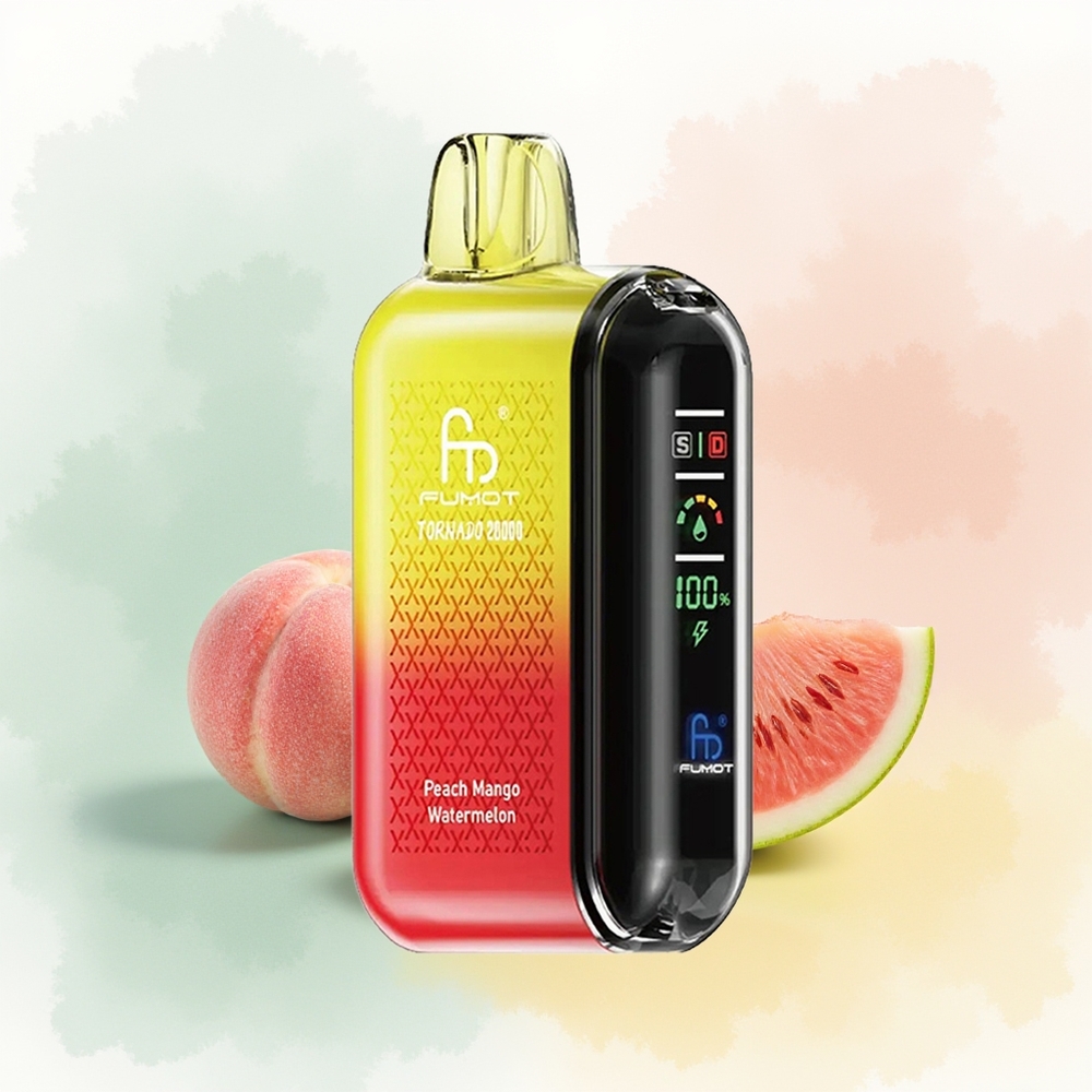 Fumot Tornado 20000 Puffs Brzoskwinkowy Mango Arbuz z Podwójną Siatką i Kontrolą Przepływu Powietrza