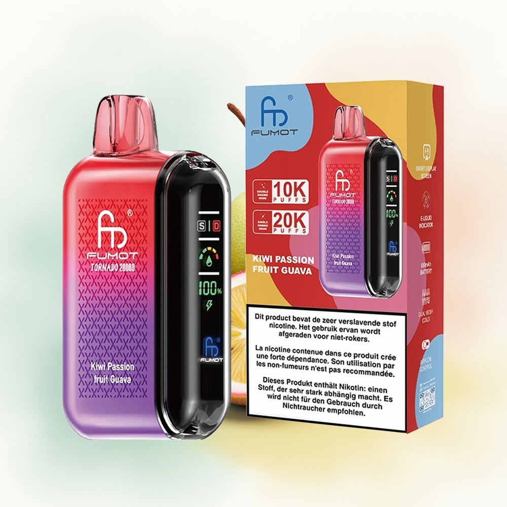 Fumot Tornado 20000 Puffs Kiwi Marakuja Guawa z Podwójną Siatką i Wyświetlaczem
