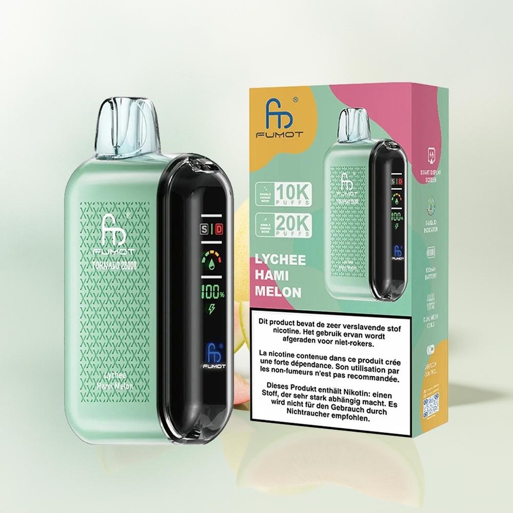 Fumot Tornado 20000 Puffs Liczi Melon Hami z Podwójną Siatką i Kontrolą Przepływu Powietrza