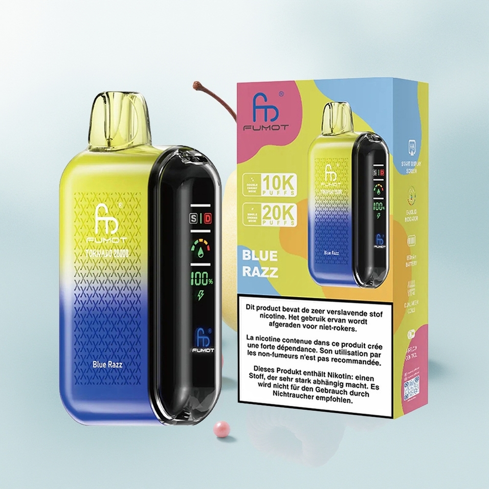 Fumot Tornado 20000 Puffs Niebieska Malina z Podwójną Siatką i Kontrolą Powietrza