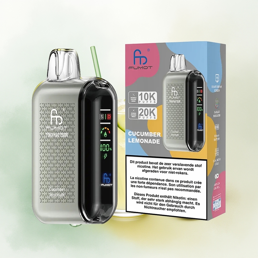 Fumot Tornado 20000 Puffs Ogórek Lemoniada z Podwójną Siatką i Kontrolą Przepływu Powietrza