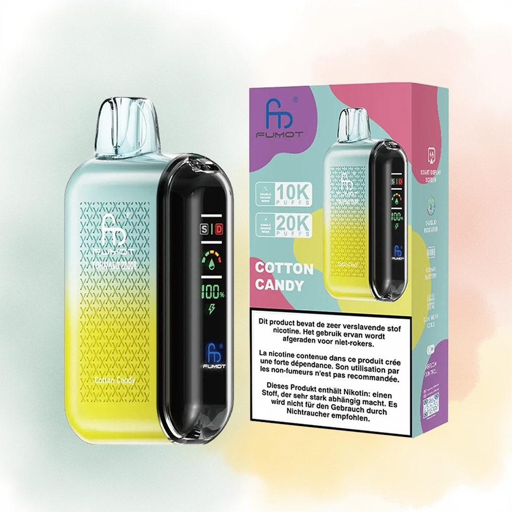 Fumot Tornado 20000 Puffs Wata Cukrowa z Dual Mesh i Wyświetlaczem