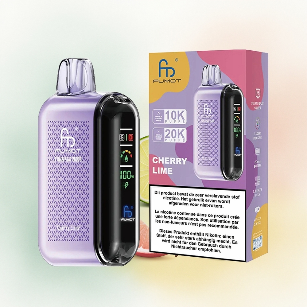 Fumot Tornado 20000 Puffs Wiśnia Limonka z Podwójną Siatką i Kontrolą Ciągu
