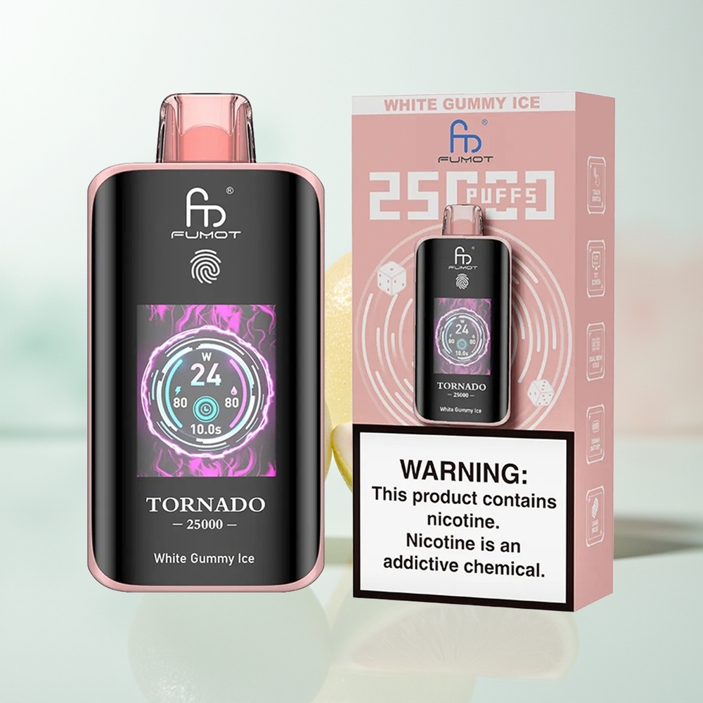 Fumot Tornado 25000 Puffs Biały Żelkowy Lód z Ekranem HD i Baterią 700mAh