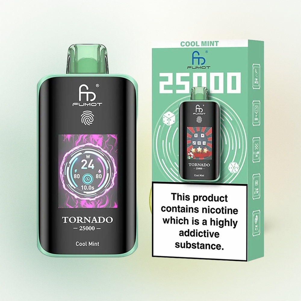 Fumot Tornado 25000 Puffs Chłodna Mięta z Ekranem HD i Baterią 700mAh