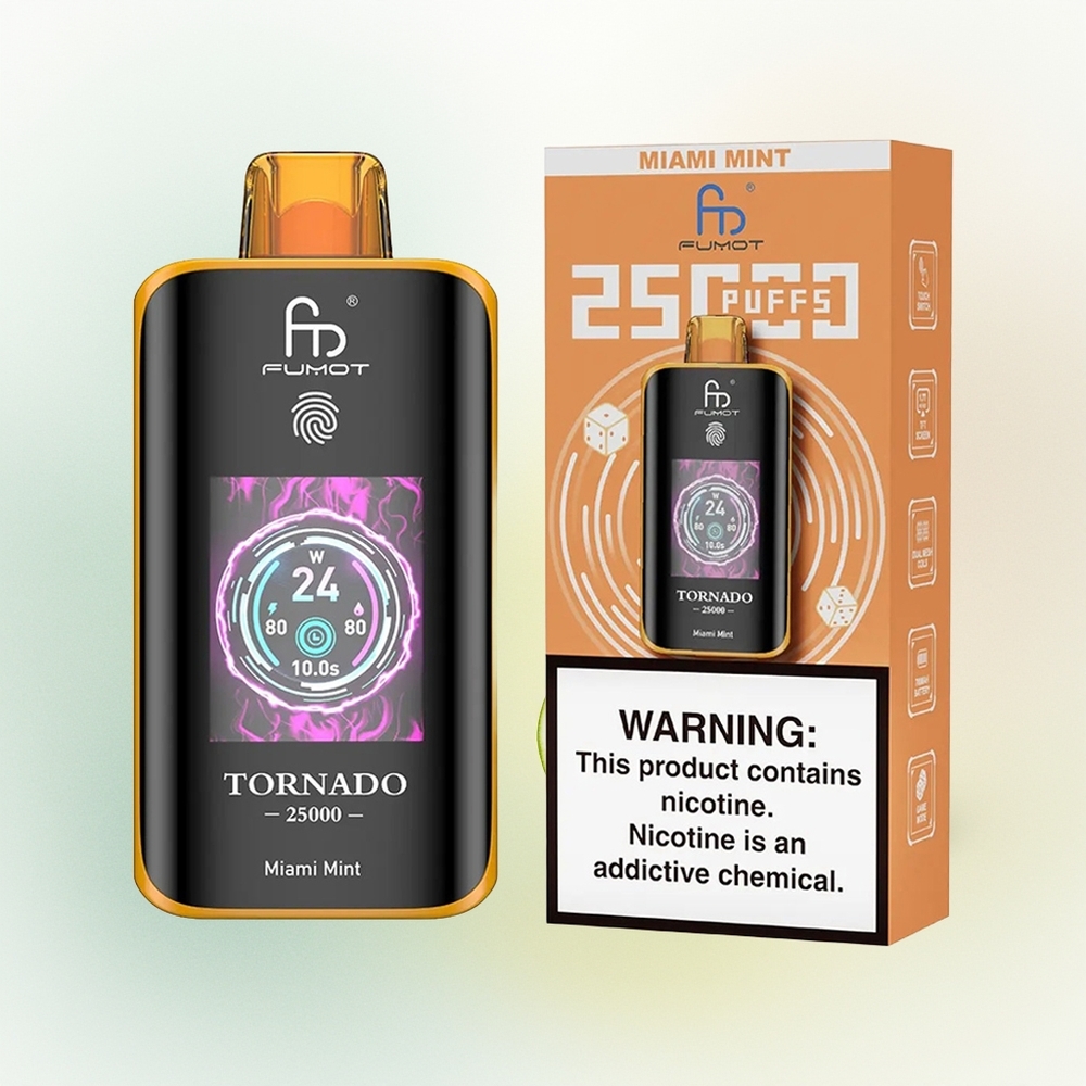 Fumot Tornado 25000 Puffs Miami Miętowy Ekran HD i Ładowanie Type-C