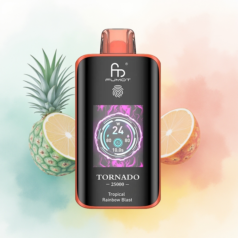 Fumot Tornado 25000 Puffs Tropikalna Tęcza Błysk z Ekranem HD i Baterią 700mAh