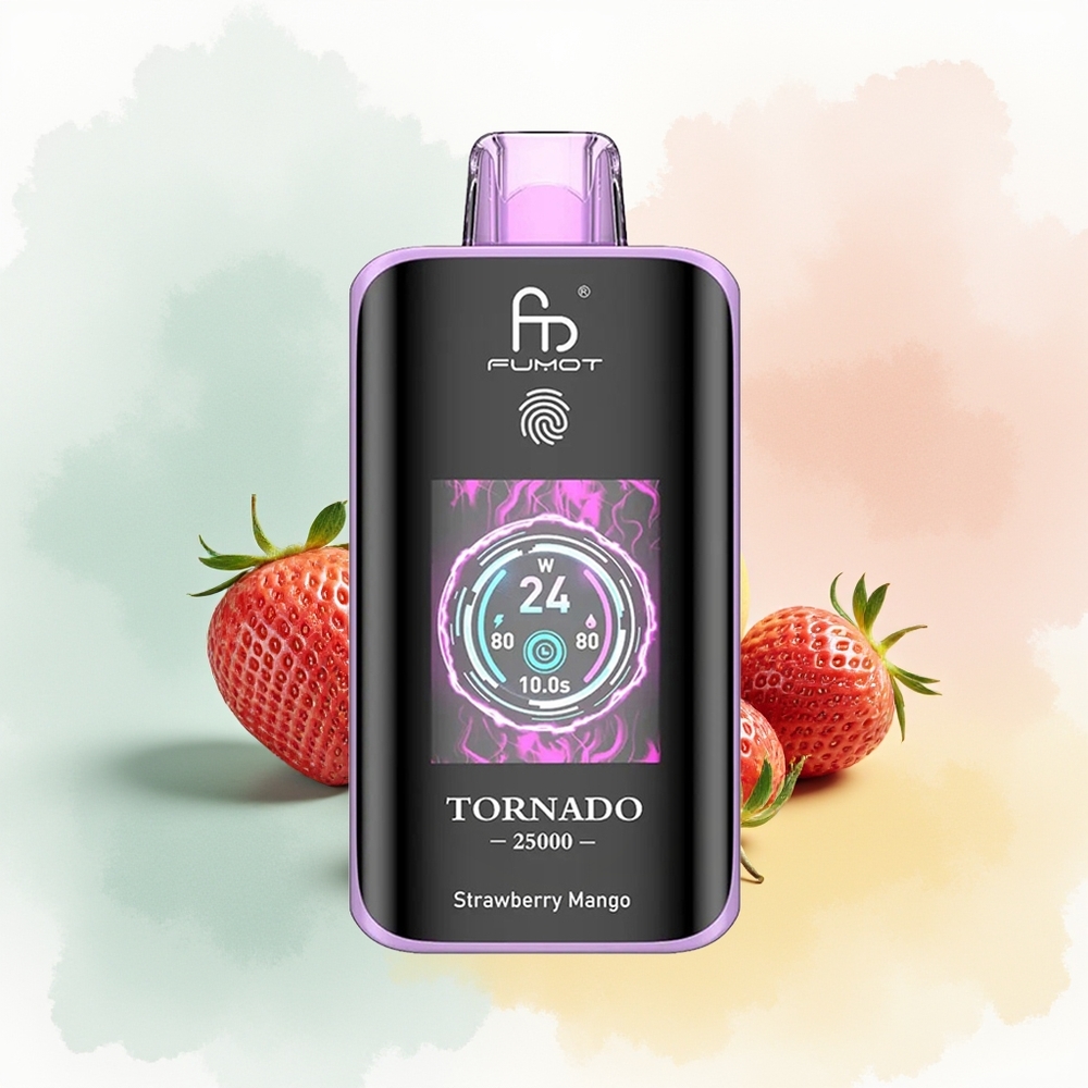 Fumot Tornado 25000 Puffs Truskawkowo-Mango z Ekranem HD i Ładowaniem Type-C