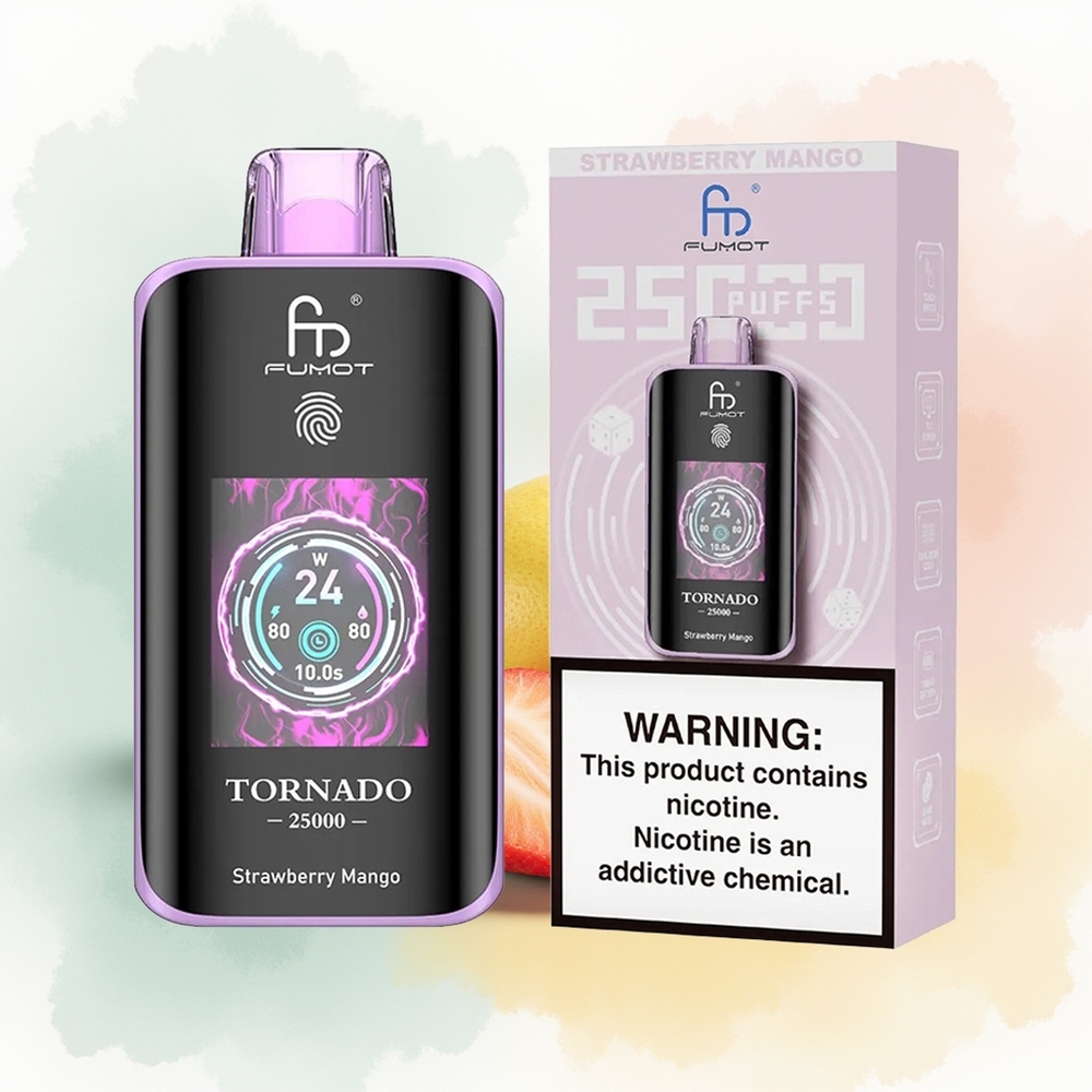 Fumot Tornado 25000 Puffs Truskawkowo-Mango z Ekranem HD i Ładowaniem Type-C