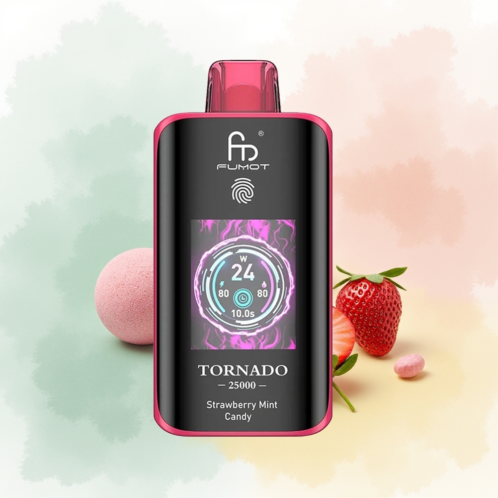 Fumot Tornado 25000 Puffs Truskawkowo-Miętowy Cukier z Baterią 700mAh i Ekranem HD