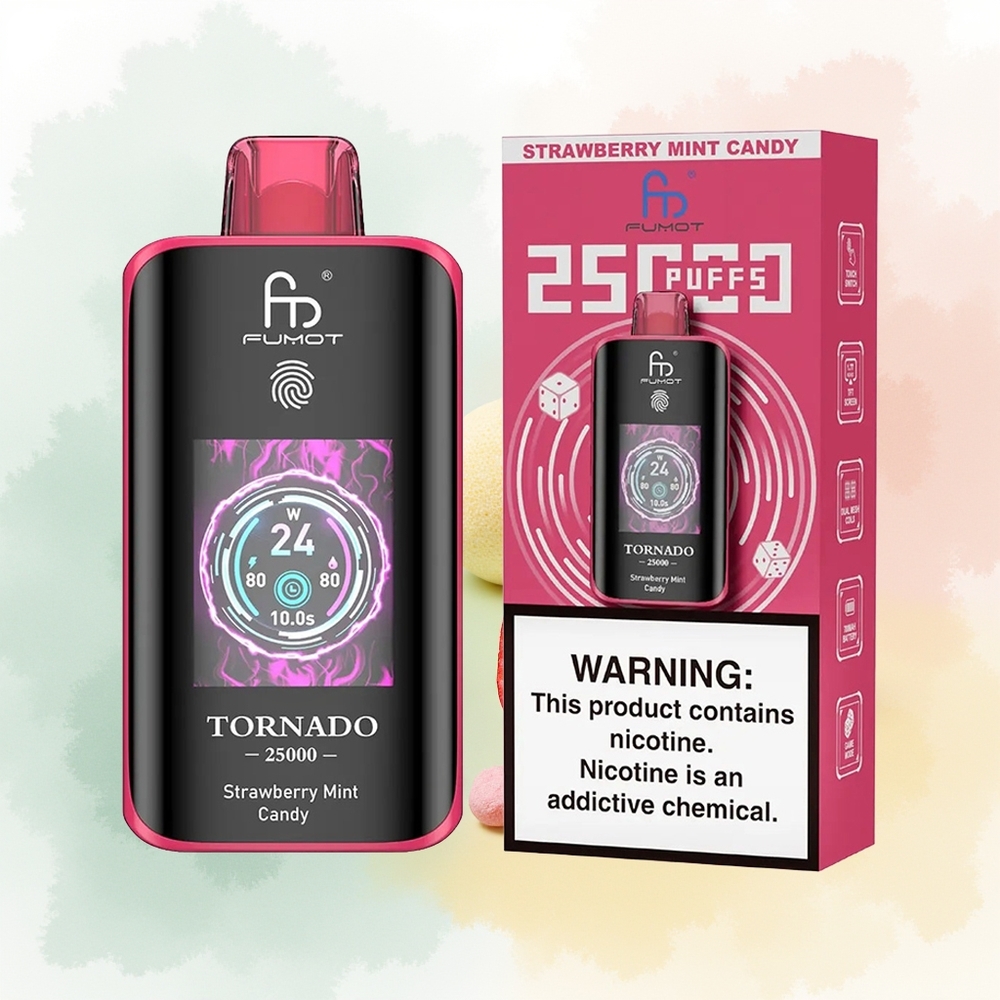 Fumot Tornado 25000 Puffs Truskawkowo-Miętowy Cukier z Baterią 700mAh i Ekranem HD