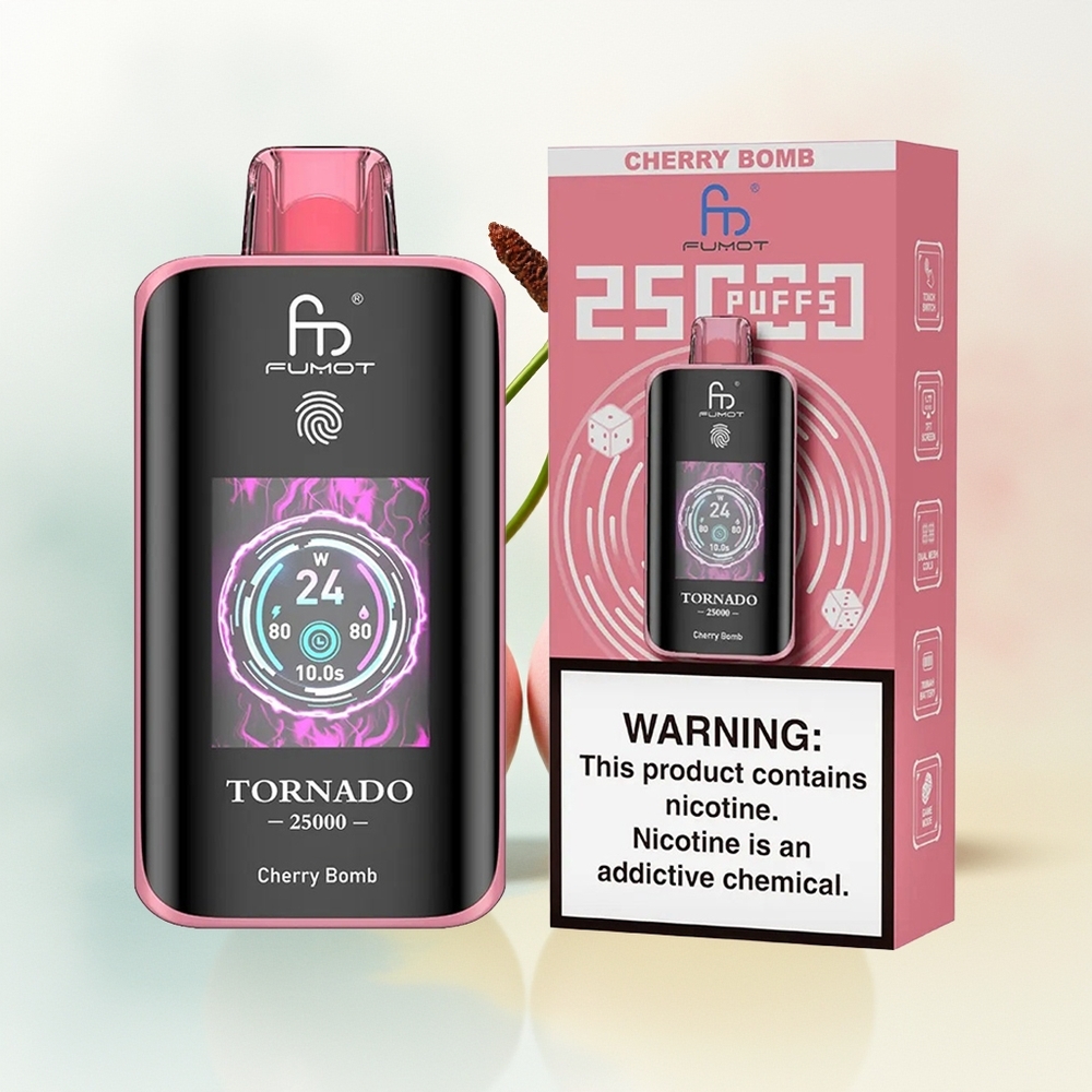 Fumot Tornado 25000 Puffs Wiśniowa Bomba z Ekranem HD i Baterią 700mAh