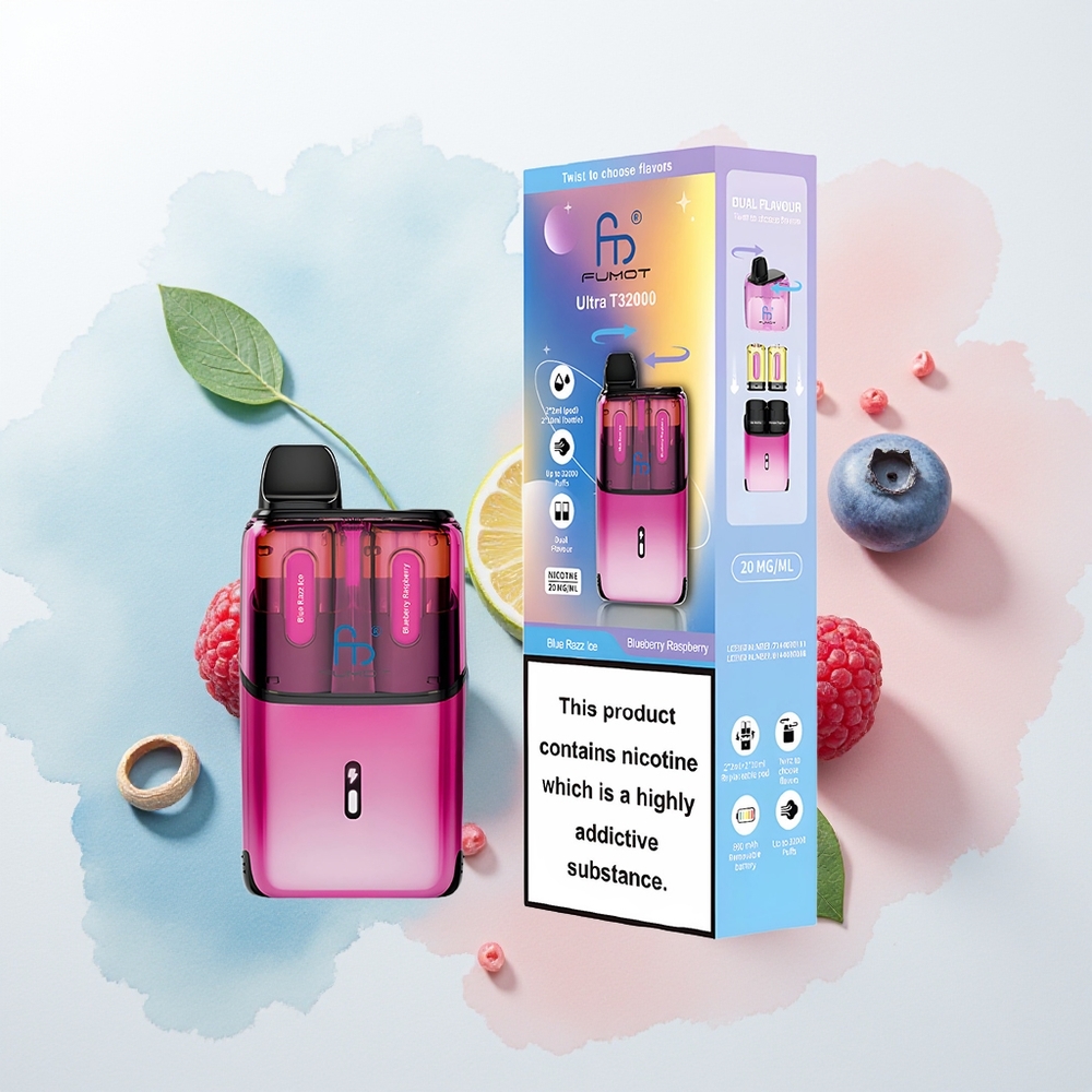 Fumot Ultra T32000 Puffs Lodowy Malinowo-Borówkowy z Szybkim Ładowaniem i Mesh Coilem