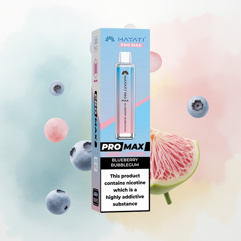 Hayati Pro Max 4000 Puffs Borovnicowa Guma Balonowa z Podwójną Cewką i Ładowaniem