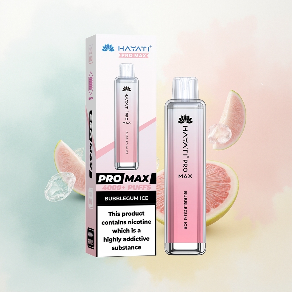 Hayati Pro Max 4000 Puffs Bubblegum Lód z Podwójną Siatkową Cewką i Ładowaniem