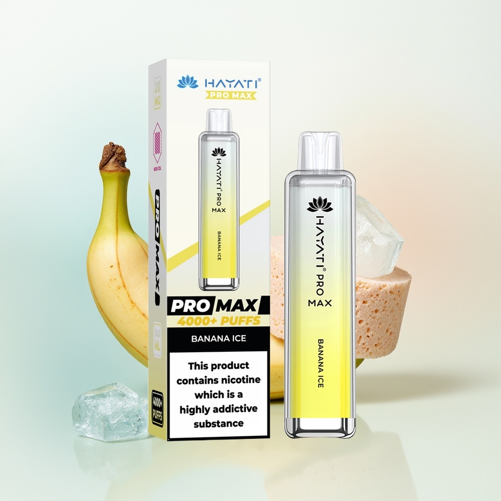 Hayati Pro Max 4000 Puffs Lodowy Banan z Podwójną Mocą i Krysztalowym Wyglądem