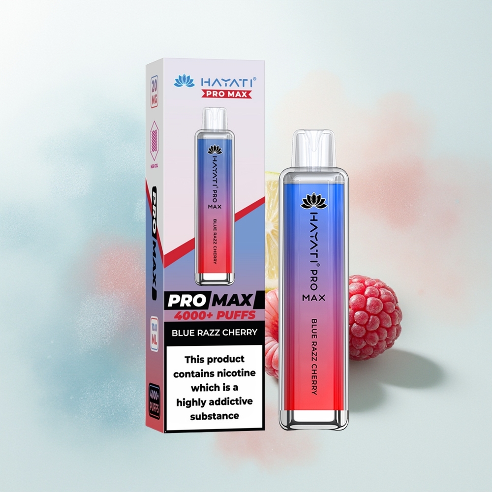 Hayati Pro Max 4000 Puffs Niebieska Malina Wiśnia z Podwójną Cewką i LED