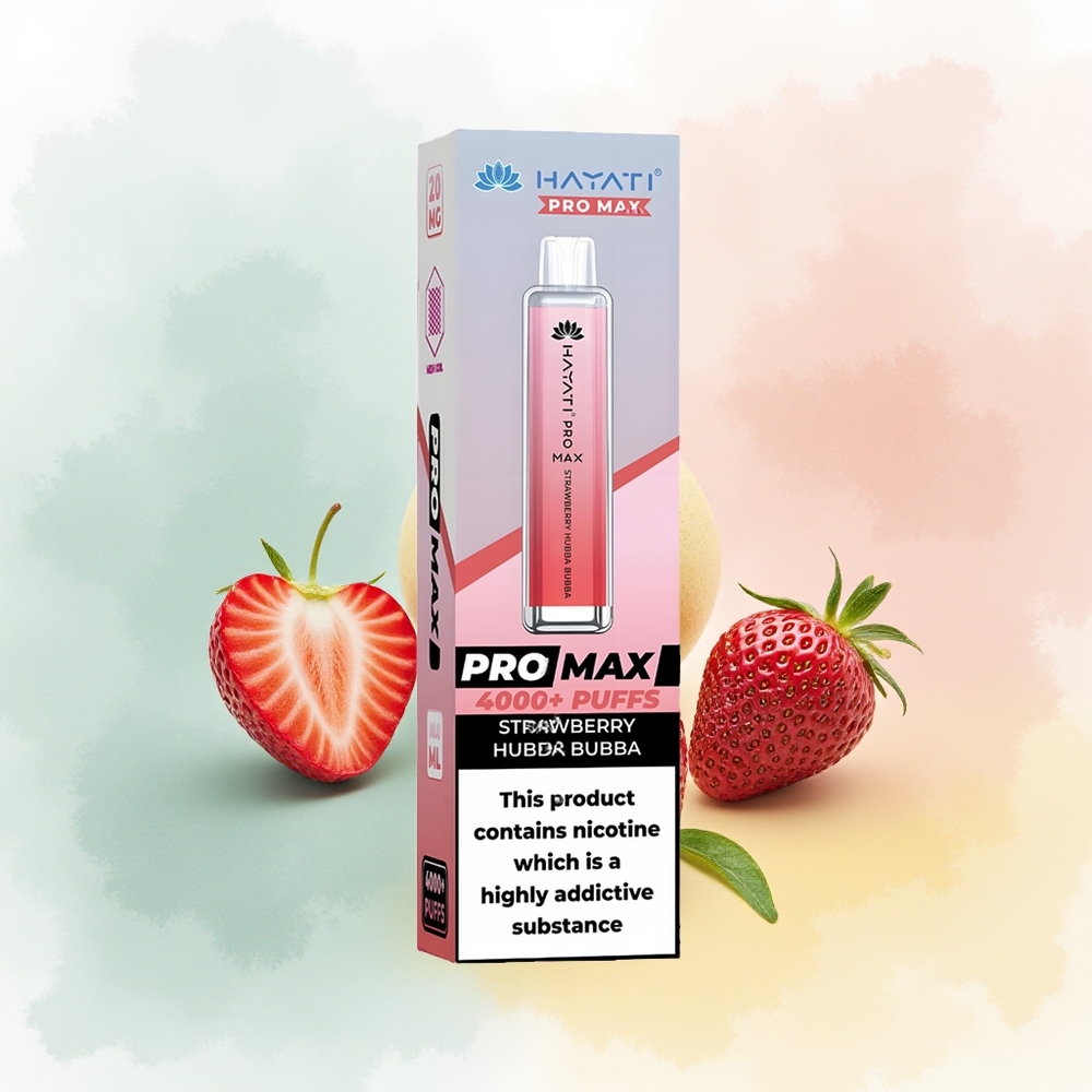Hayati Pro Max 4000 Puffs Truskawkowy Hubba Bubba z Podwójną Siłą Nikotyny i Krysztalowym Wyglądem