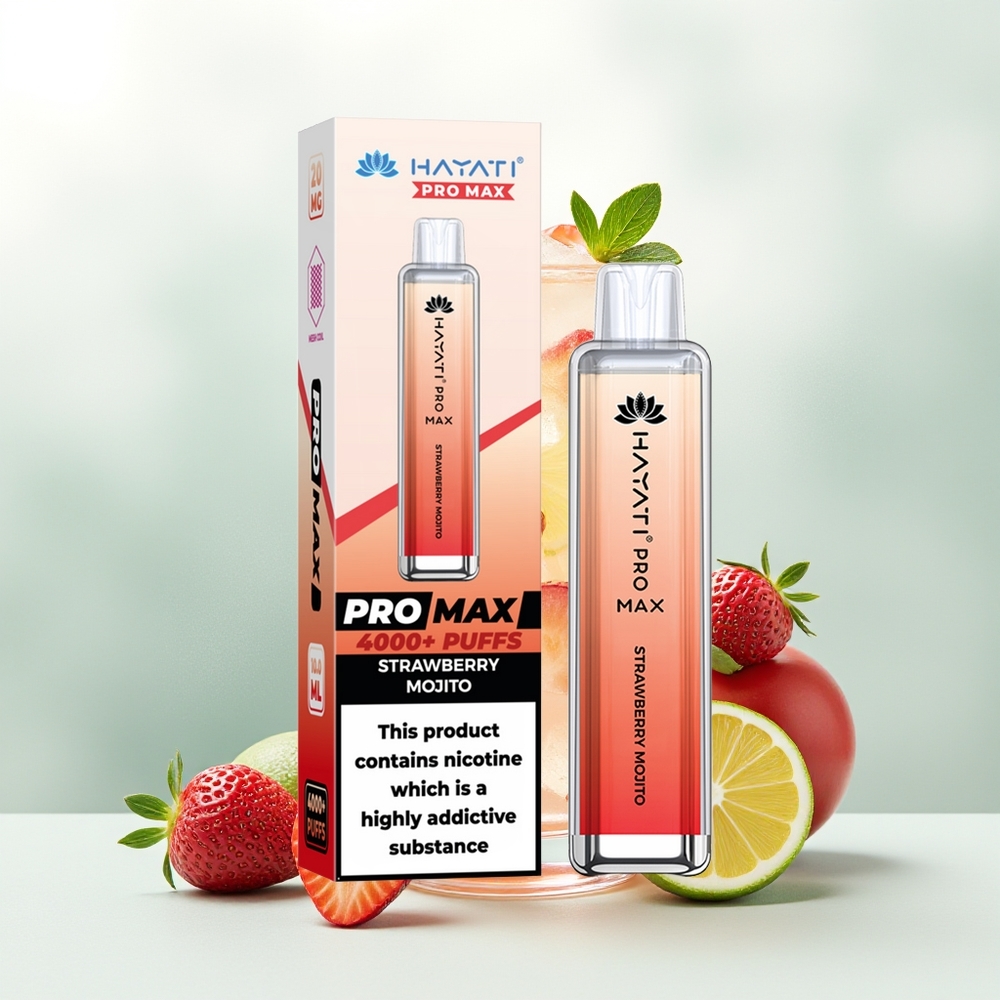 Hayati Pro Max 4000 Puffs Truskawkowy Mojito z Podwójną Cewką i Baterią