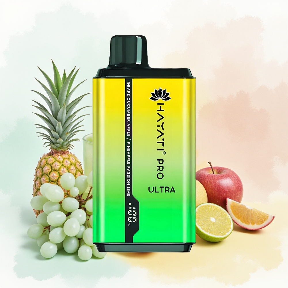 Hayati Pro Ultra 15000 Puffs Winogrono Ogórek Jabłko Ananas Pasja Lim z 850mAh i 12ml