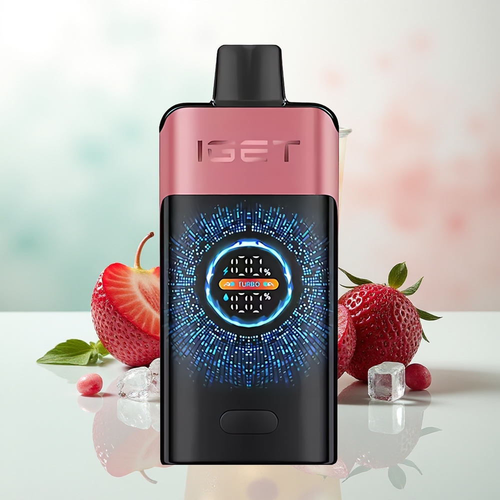 IGET ONE 12000 Puffs Lodowo-Truskawkowo-Granatowe z Dużym Zakrzywionym Ekranem i Podwójną Siateczką