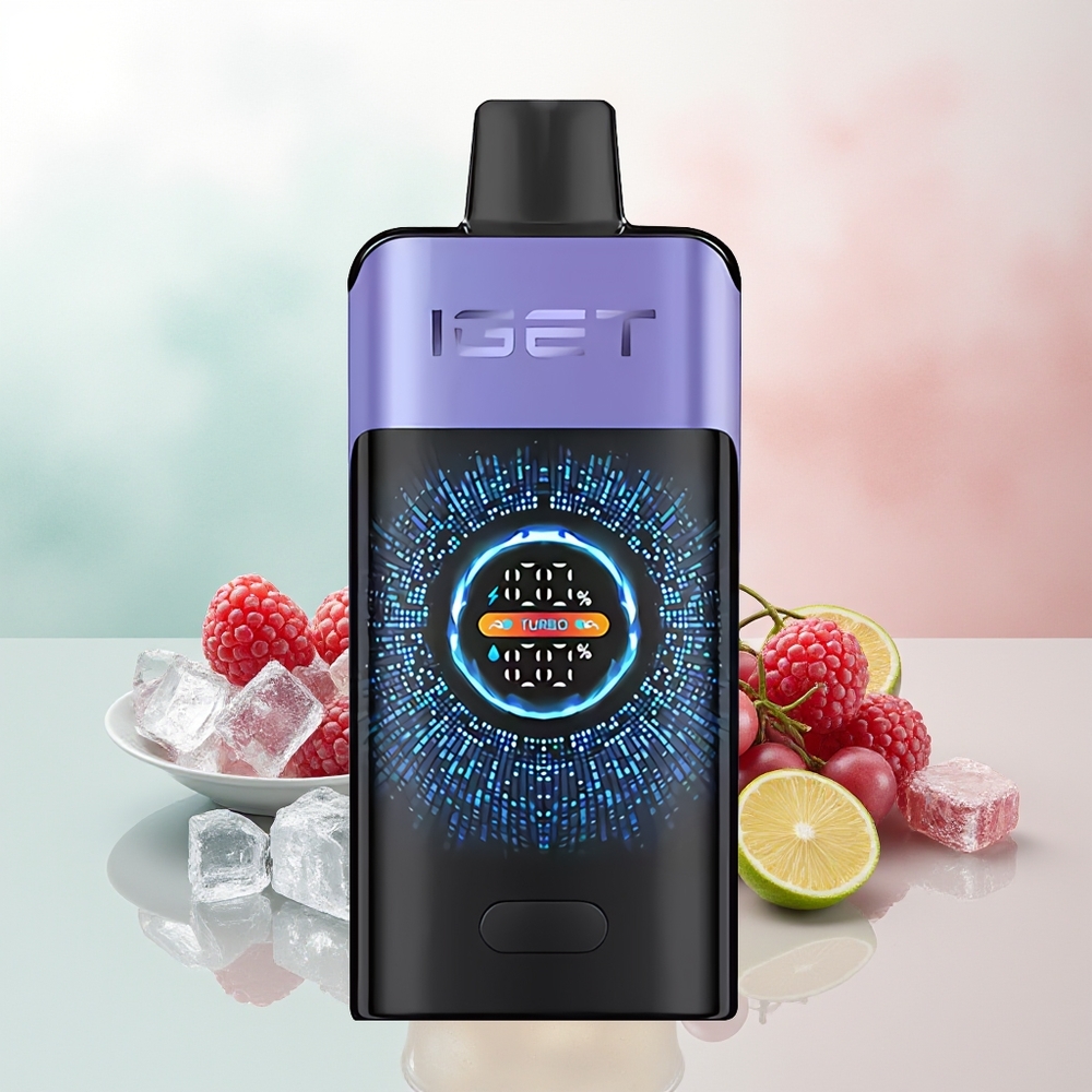 IGET ONE 12000 Puffs Malinowy Winogronowy Lód z Zakrzywionym Ekranem i Podwójną Siateczką