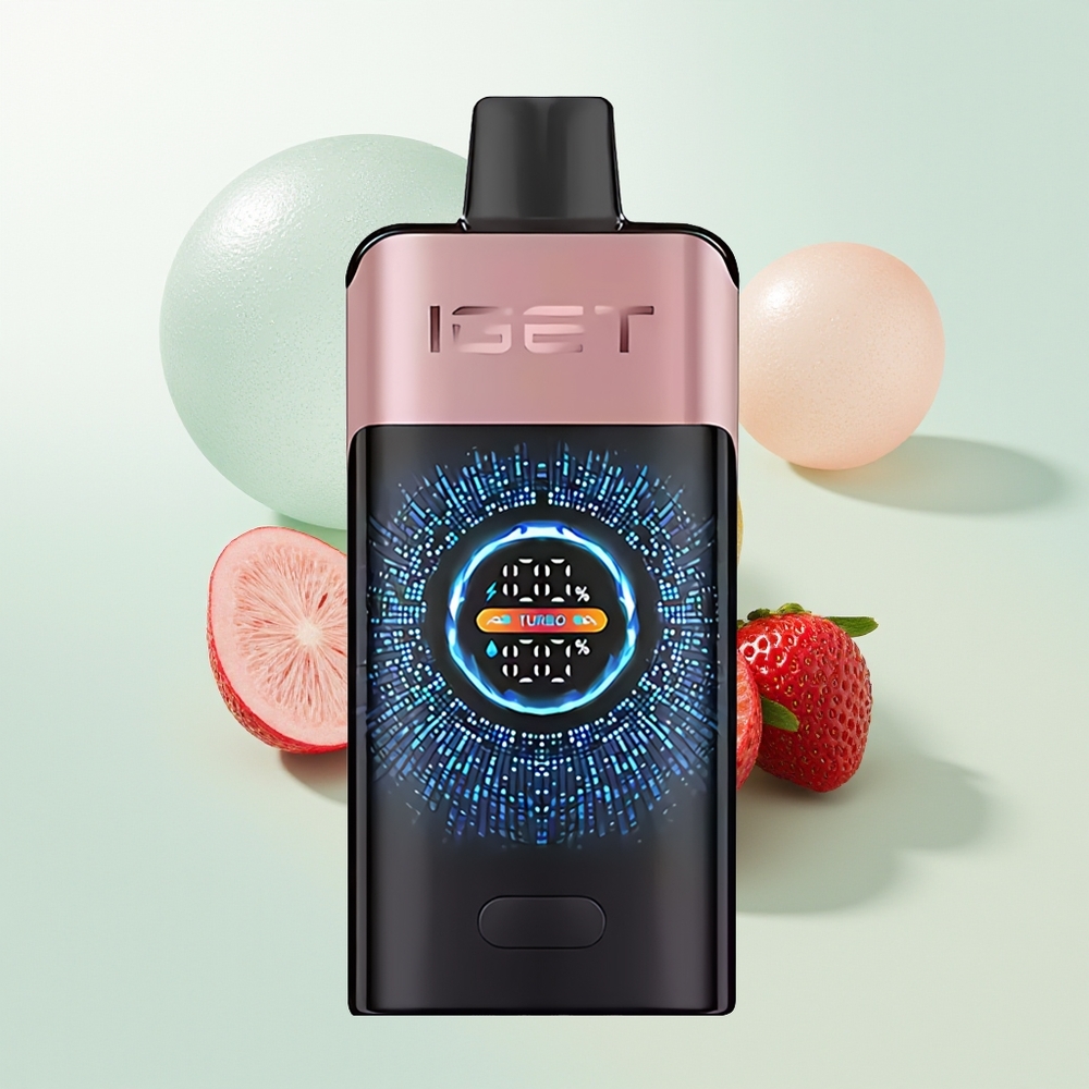 IGET ONE 12000 Puffs Truskawkowa Chupa Chups z Dużym Zakrzywionym Ekranem i Podwójną Siatkową Cewką