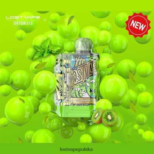 Lost Vape Orion pasek jednorazowy | 7500 zaciągnięć | 18 ml | 50 mg złota mięta kiwi J4L2R89 Lost Vape Pods Near Me